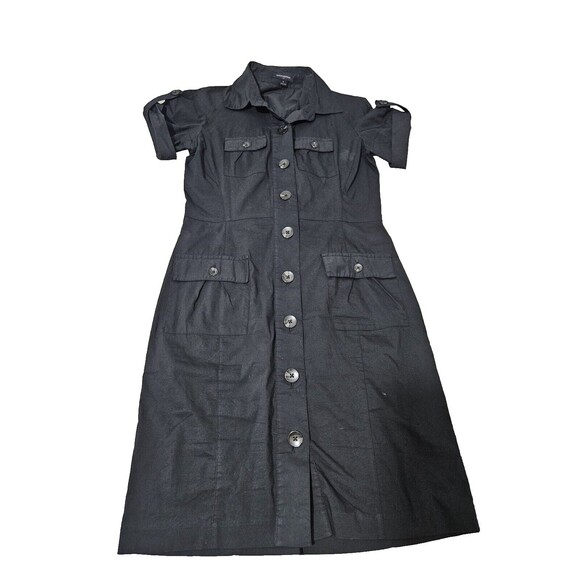 Banana Republic Women Black Utility Shirt Dress Cotton Blend Button Front Size 0 - Picture 1 of 9